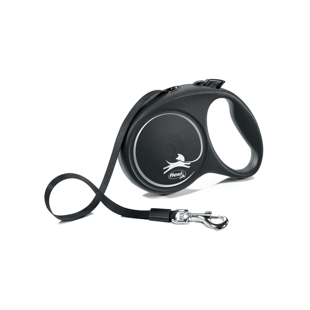 Рулетка для собак FLEXI Black Design M (до 25 кг) 5 м лента черный/серебро