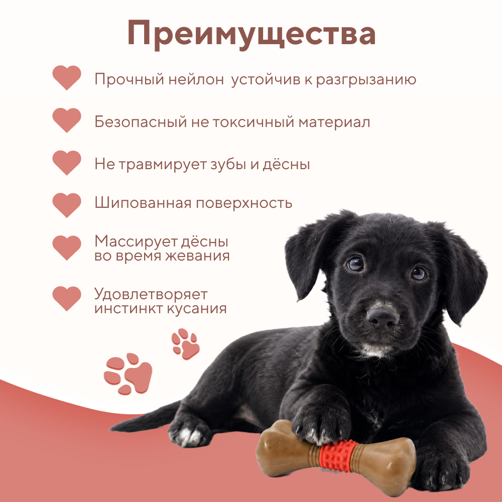 Игрушка для собак FOXIE Косточка массажная с добавл.дерева c запахом бекона 13x4,85x3,85см красная