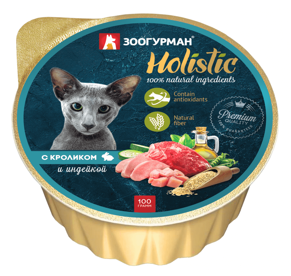 Корм для кошек ЗООГУРМАН Holistic Кролик с индейкой, ламист.