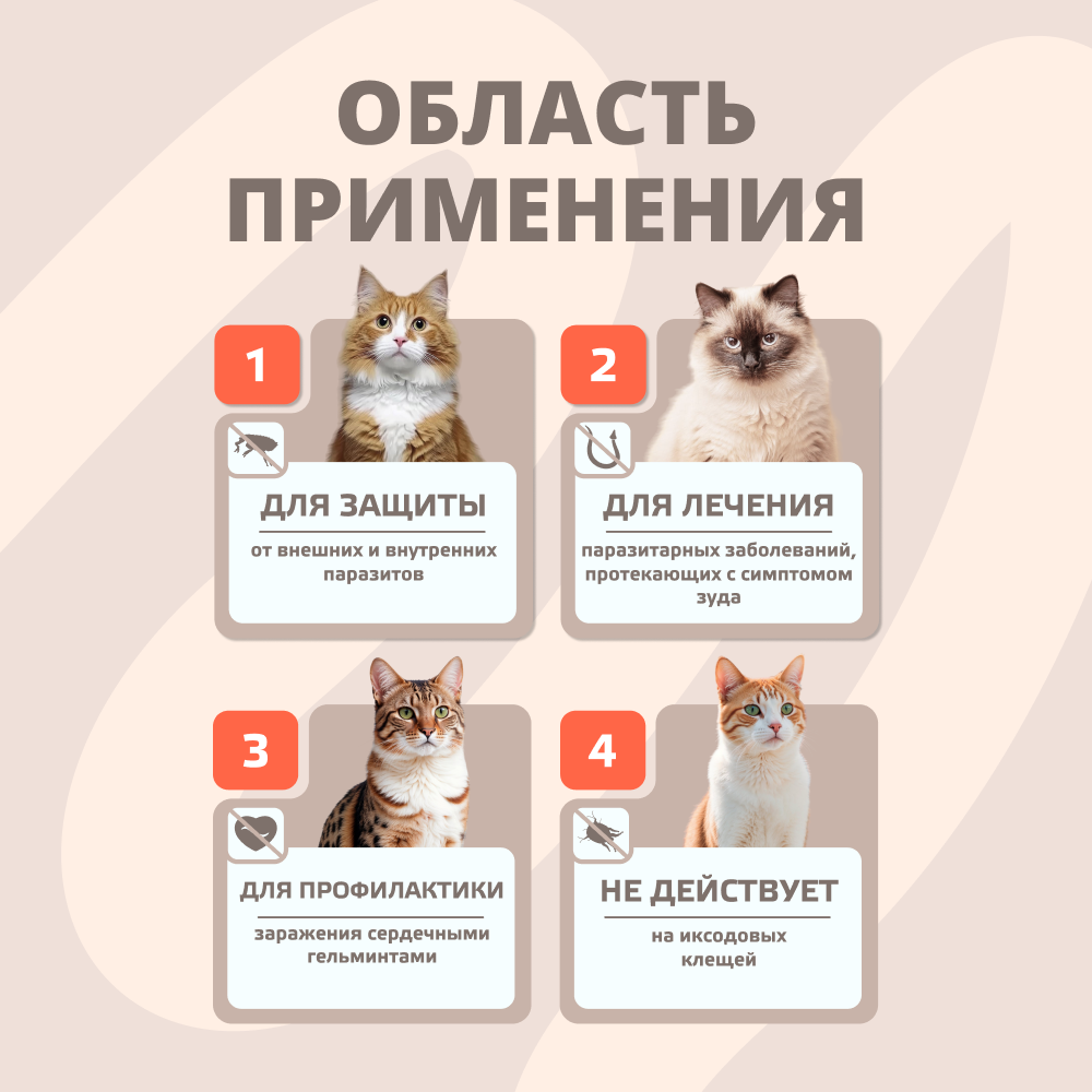 Капли для кошек KRKA Селафорт от ушн и чесоточ.клещей, блох, гельм 7,6-10,0кг, 1мл (60мг), 1 уп.