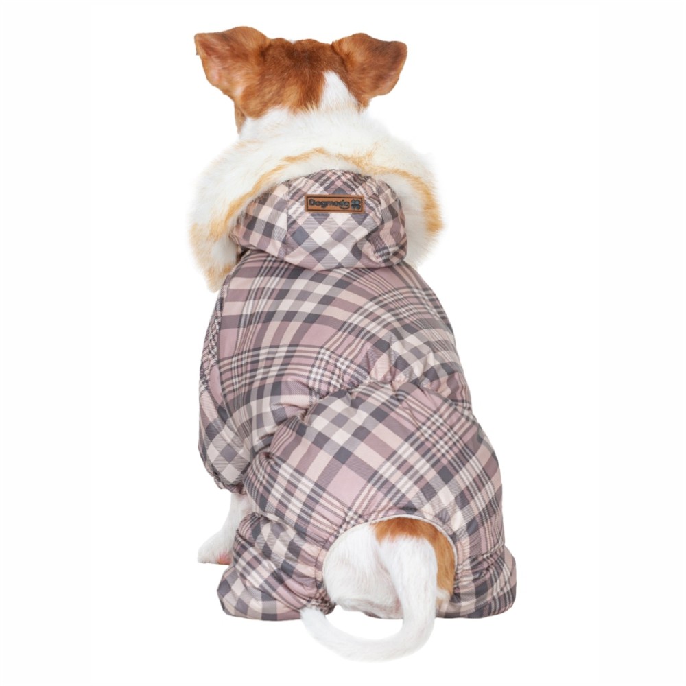 Комбинезон для собак DOGMODA Клетка зимний девочка, бежевый-5, спина 37см
