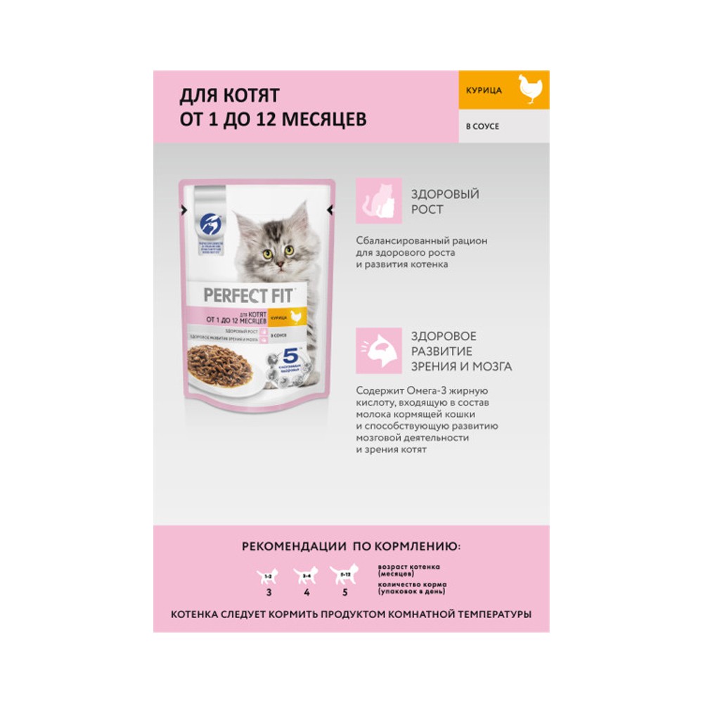 Корм для котят PERFECT FIT от 1 до 12 месяцев, курица в соусе пауч