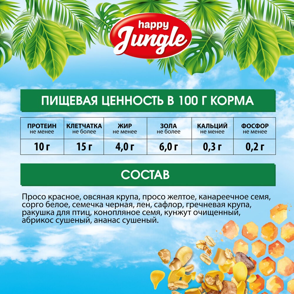 Корм для средних попугаев при линьке HAPPY JUNGLE