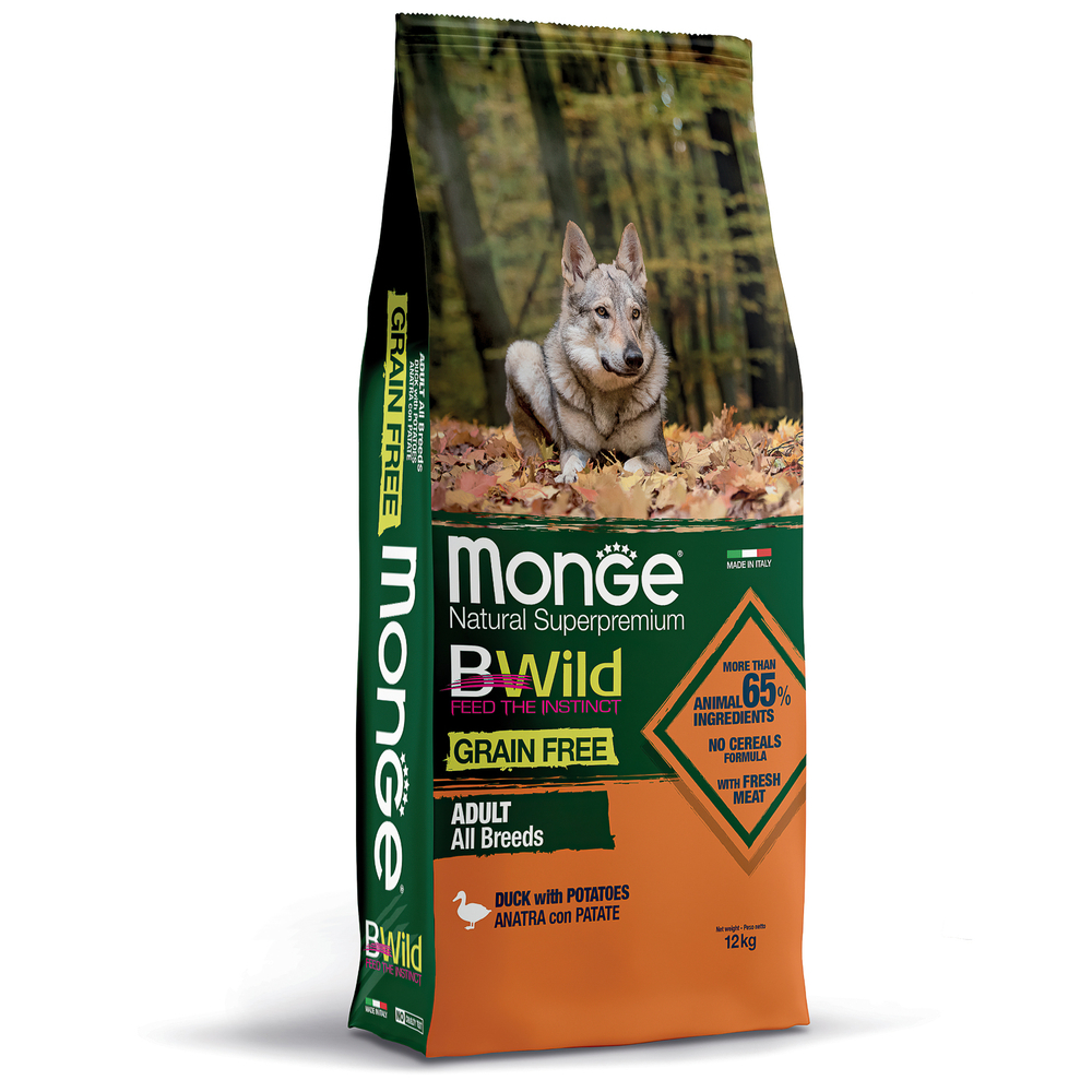 Корм для собак MONGE Dog BWild Grain Free утка с картофелем сух.