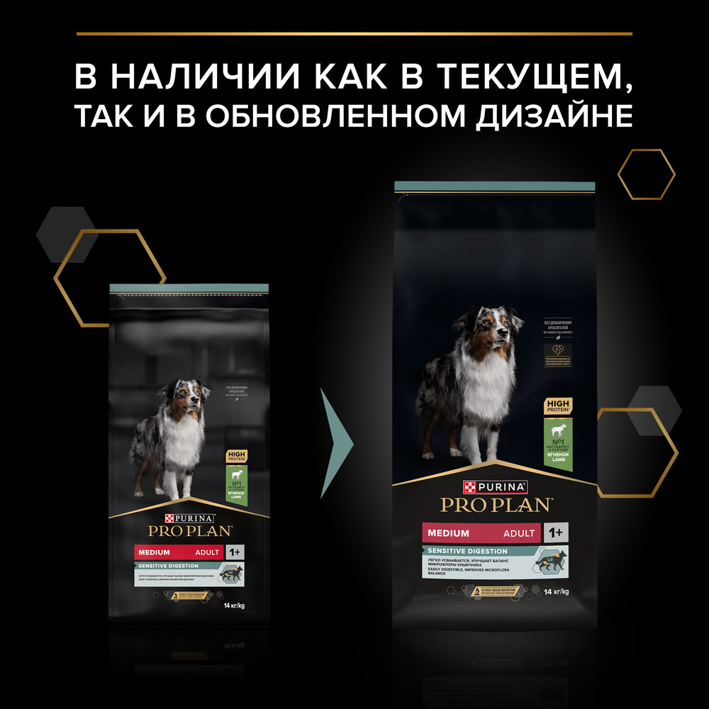 Корм для собак PRO PLAN Sensitive Digestion для средних пород с чув. пищеварением, ягненок сух.