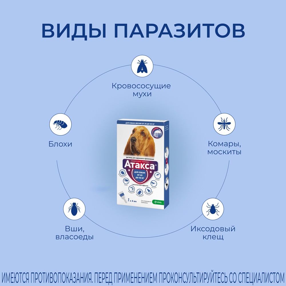 Капли для собак KRKA Атакса от иксодовых клещей, блох, вшей, власоедов (свыше 25кг) 4,0мл