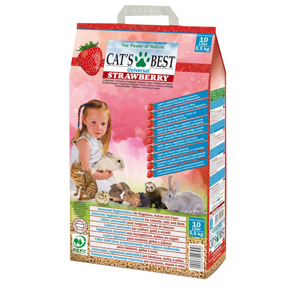 Наполнитель для туалета CAT'S BEST Universal древесный впитывающий Клубника 10л (5,5кг)