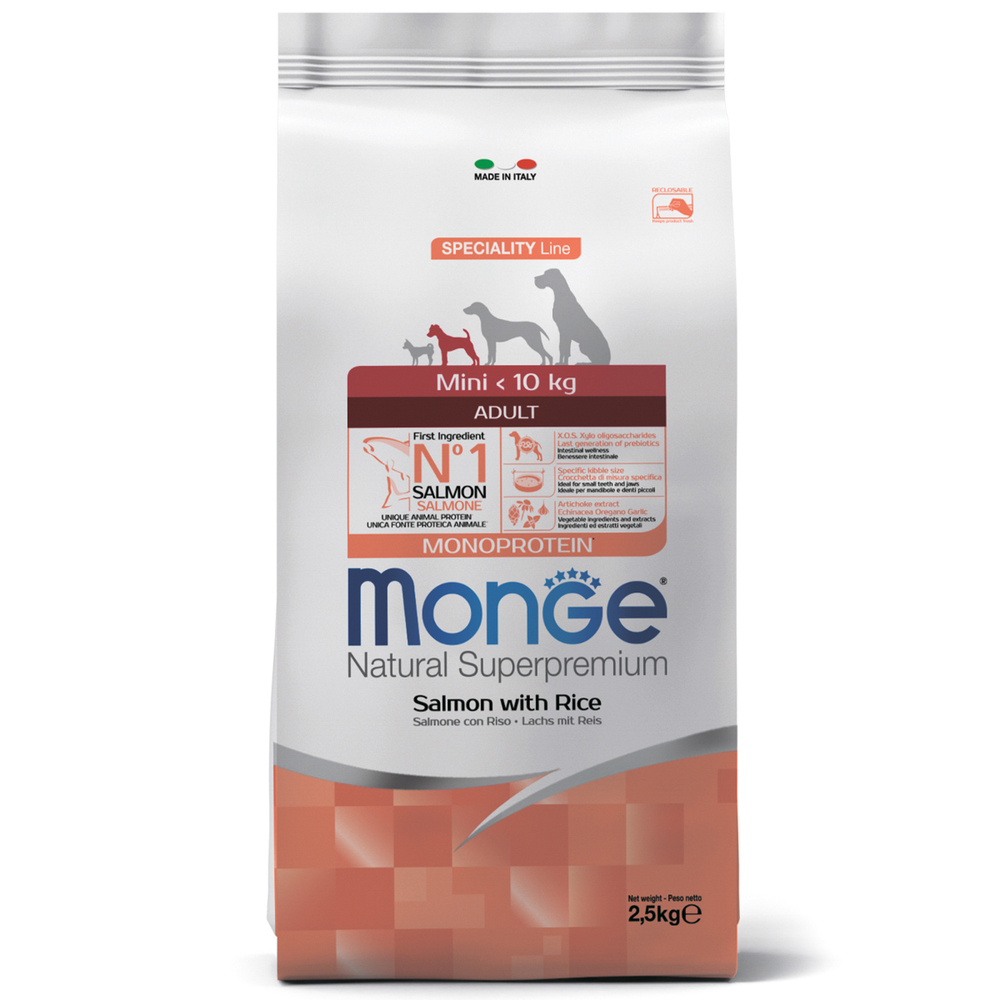 Корм для собак MONGE Dog Speciality Mini для мелких пород лосось с рисом сух.