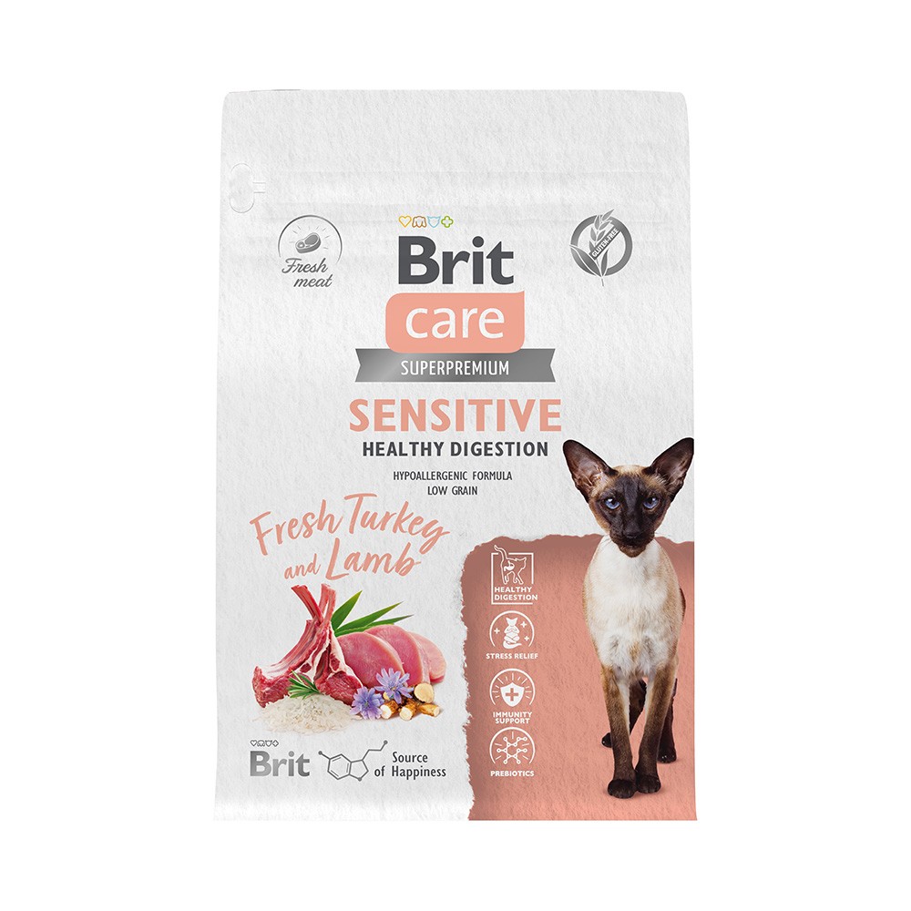 Корм для кошек БРИТ Care Sensitive Healthy Digestion индейка с ягнёнком сух.