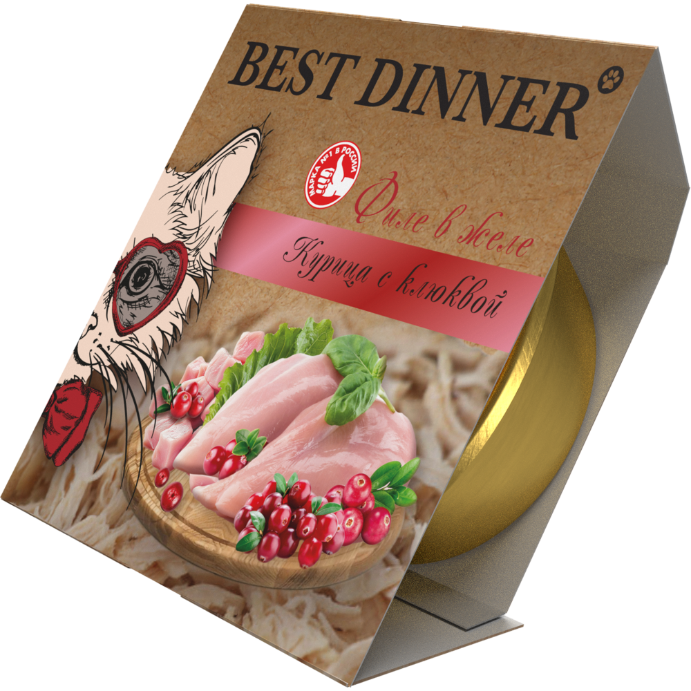 Корм для кошек BEST DINNER для стерил., мясные волокна в желе курица с клюквой ламист.