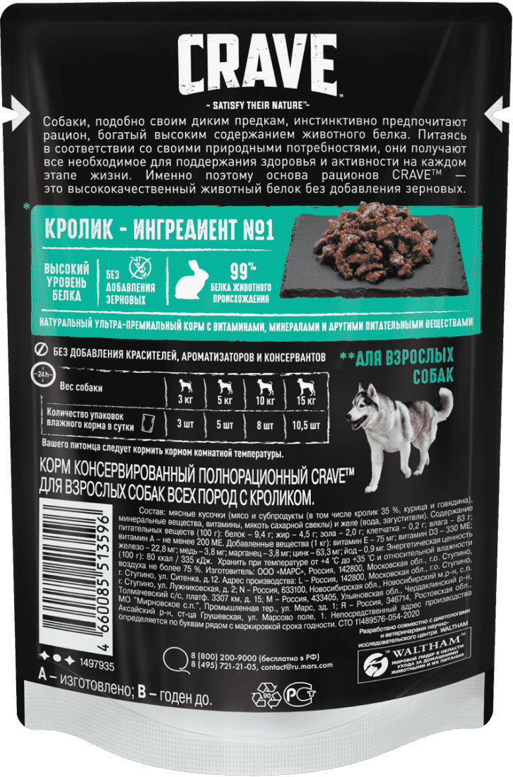 Корм для собак CRAVE Кролик пауч
