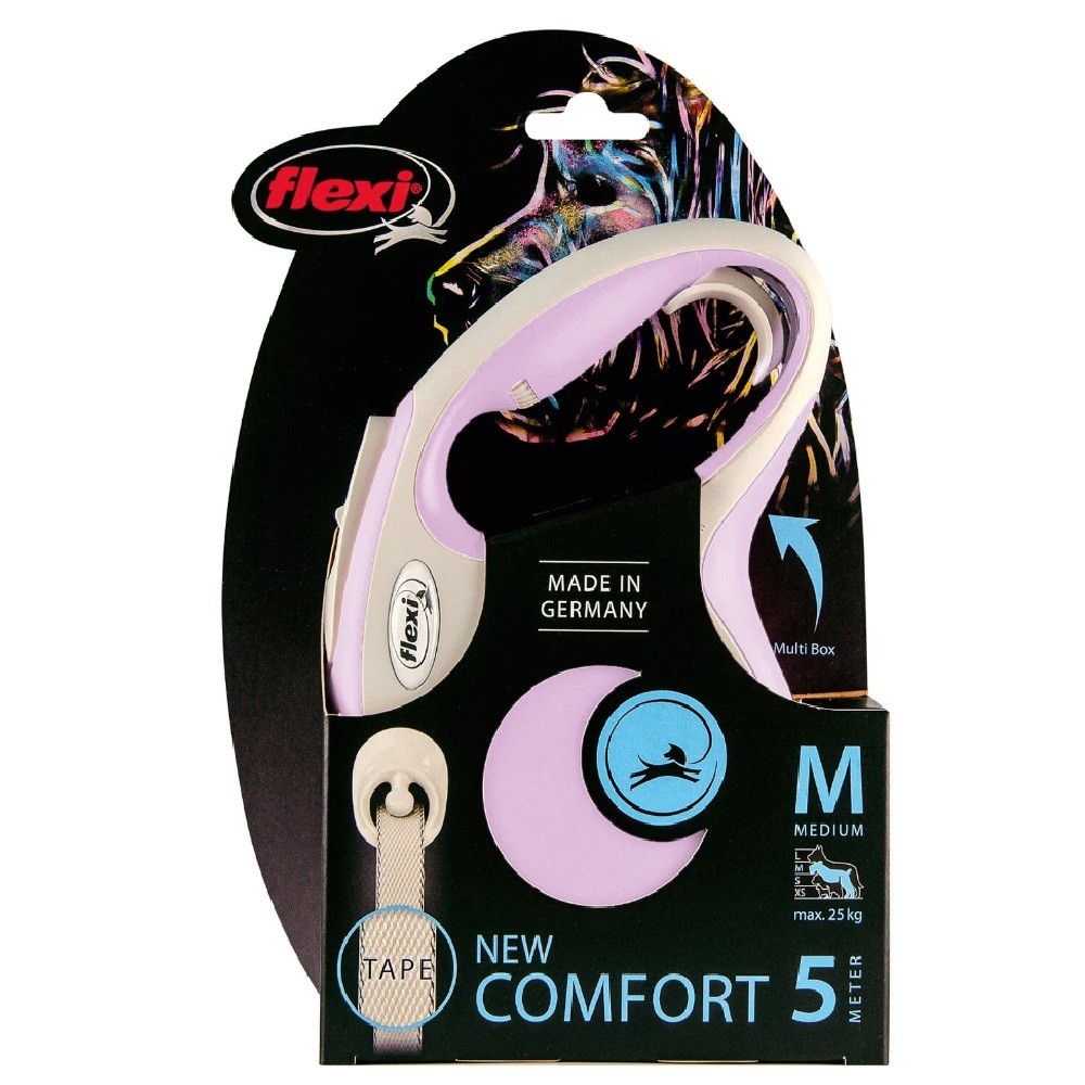 Рулетка для собак FLEXI New Line Comfort M (до 25кг) лента 5м серый/розовый