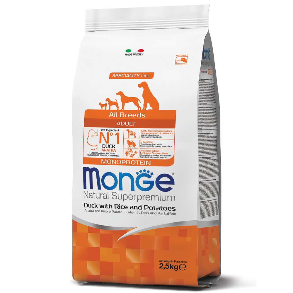 Корм для собак MONGE Dog Speciality утка с рисом и картофелем сух.