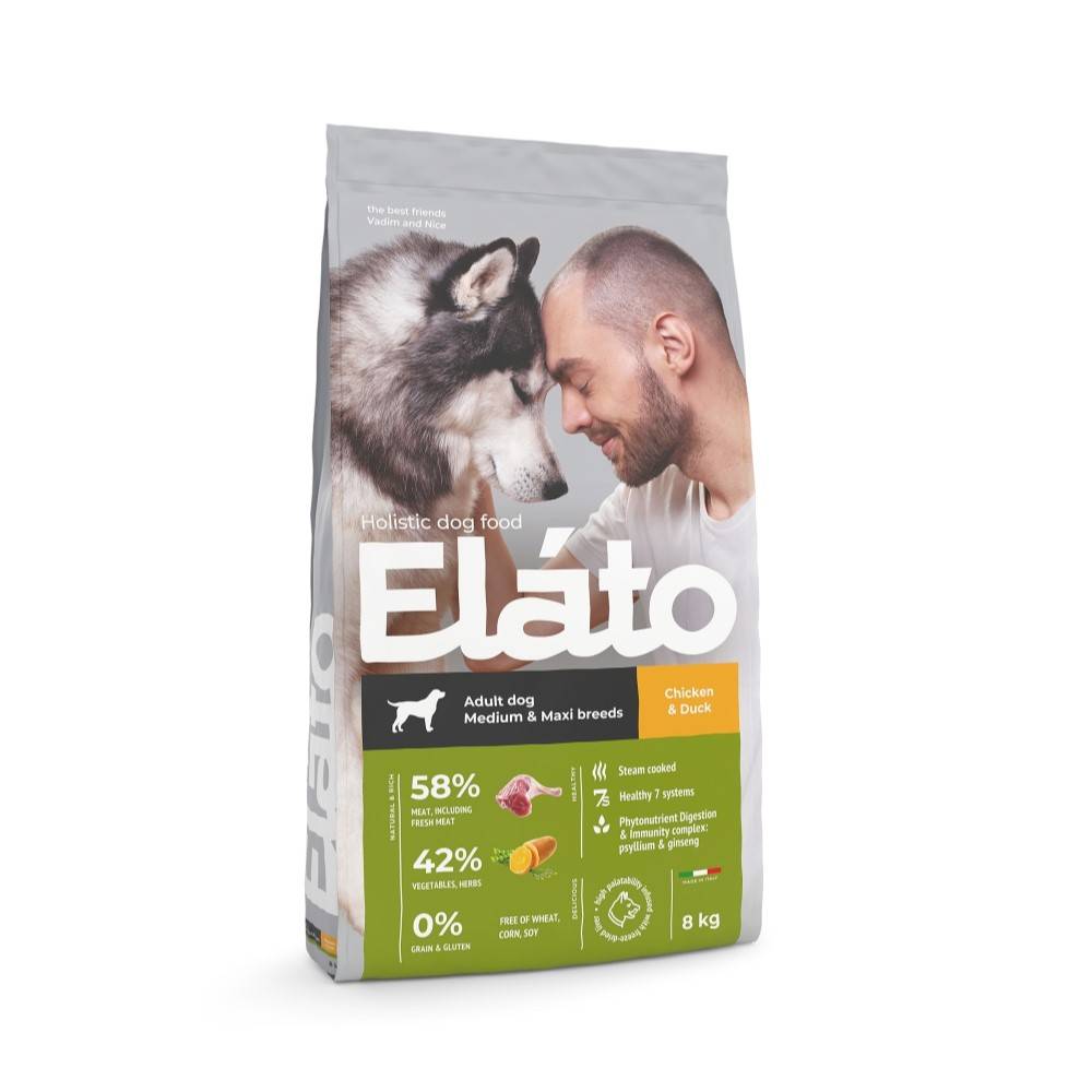 Корм для собак ELATO Holistic для средних и крупных пород, курица с уткой сух.