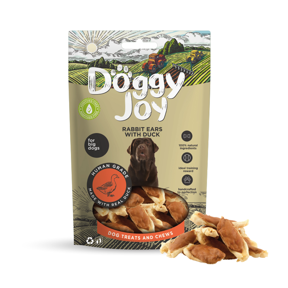 Лакомство для собак DOGGY JOY 50829 для крупных пород Кроличьи ушки с уткой