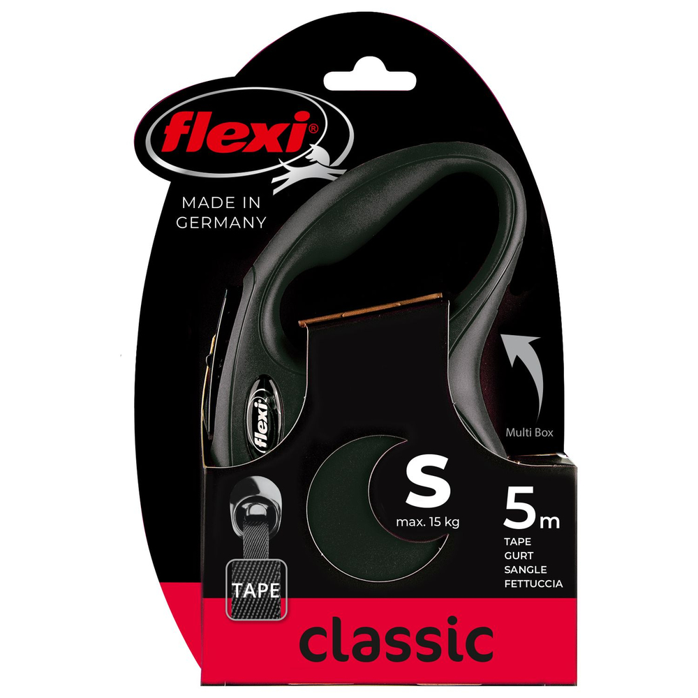 Рулетка для собак FLEXI New Classic S (до 15кг) лента 5м черная