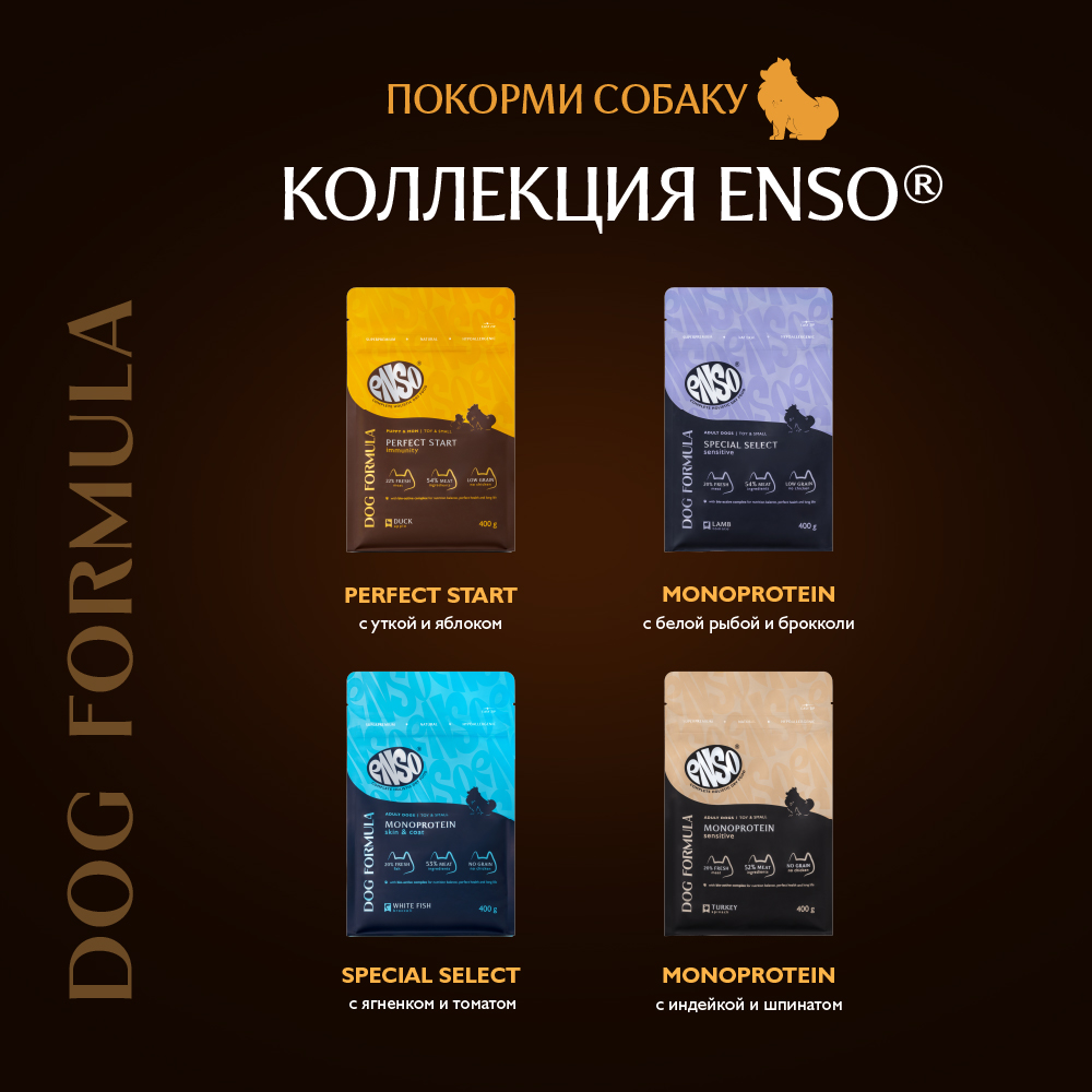 Корм для щенков, берем.и корм.собак ENSO DF Perfect start для мелк.и мин.пород,утка с ябл. сух.