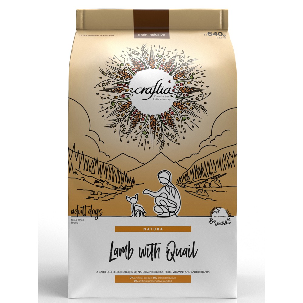 Корм для собак CRAFTIA Natura для миниатюрных и мелких пород, ягненок с перепелкой сух.