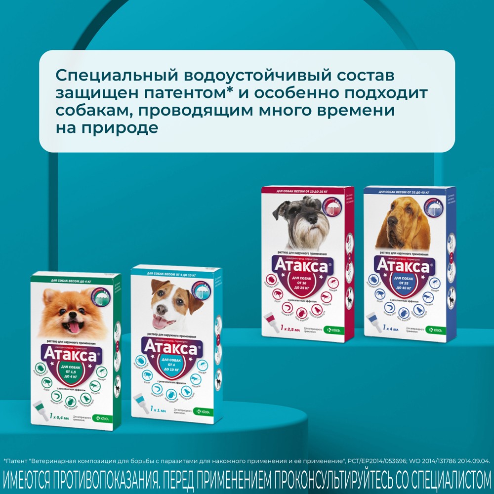 Капли для собак KRKA Атакса от иксодовых клещей, блох, вшей, власоедов (4-10кг веса) 1,0мл