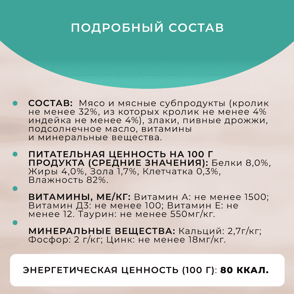 Корм для кошек ОБЖОРКА кусочки в желе с кроликом и индейкой пауч
