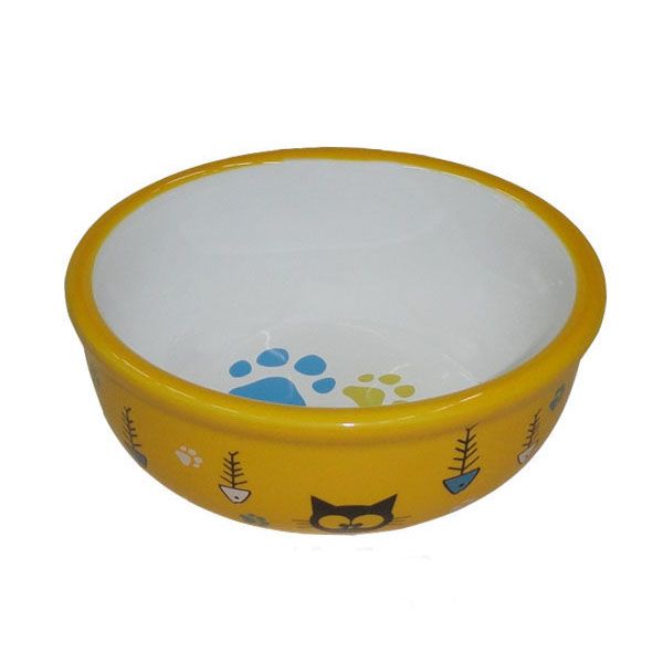 Миска для животных FOXIE Hungry Cat желтая керамическая 13х5см 360мл