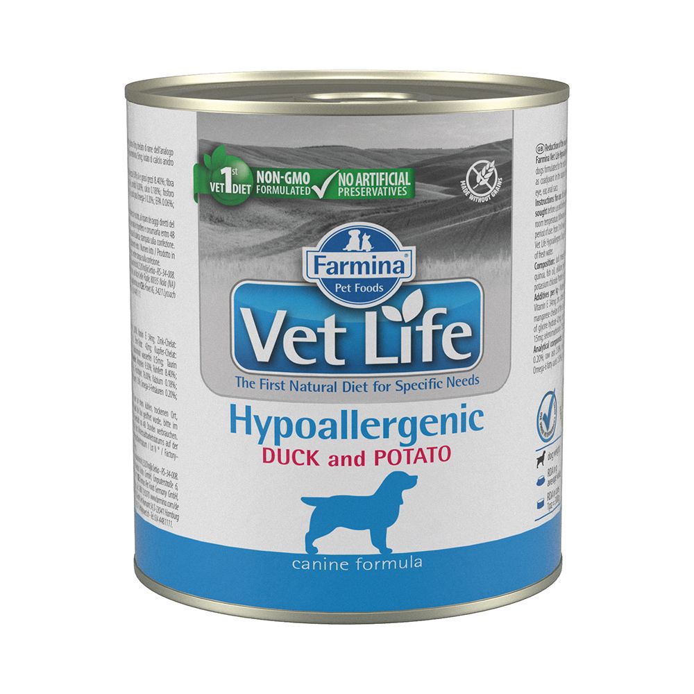 Корм для собак FARMINA Vet Life Hypoallergenic при аллергиях, утка с картофелем паштет банка