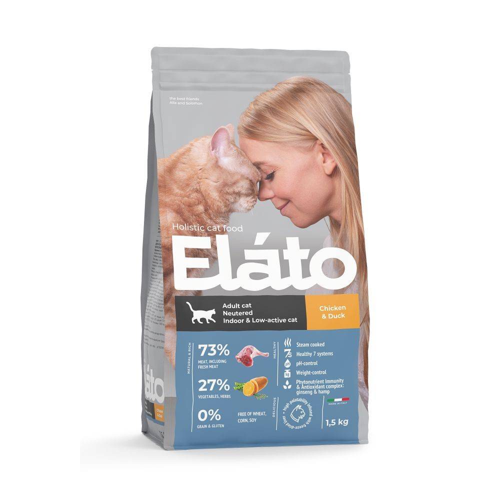 Корм для кошек ELATO Holistic для кастрированных,стерилиз. и малоактивных,  курица с уткой сух. купить в интернет-магазине Бетховен