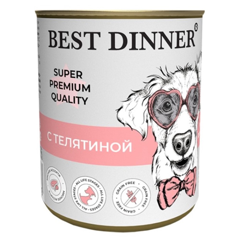 Корм для щенков и молодых собак BEST DINNER Super Premium Мясные деликатесы телятина банка