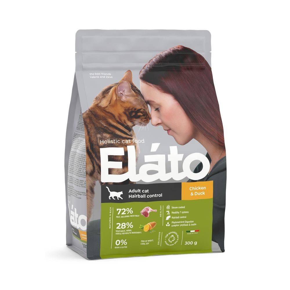 Корм для кошек ELATO Holistic для выведения шерсти, курица с уткой сух.