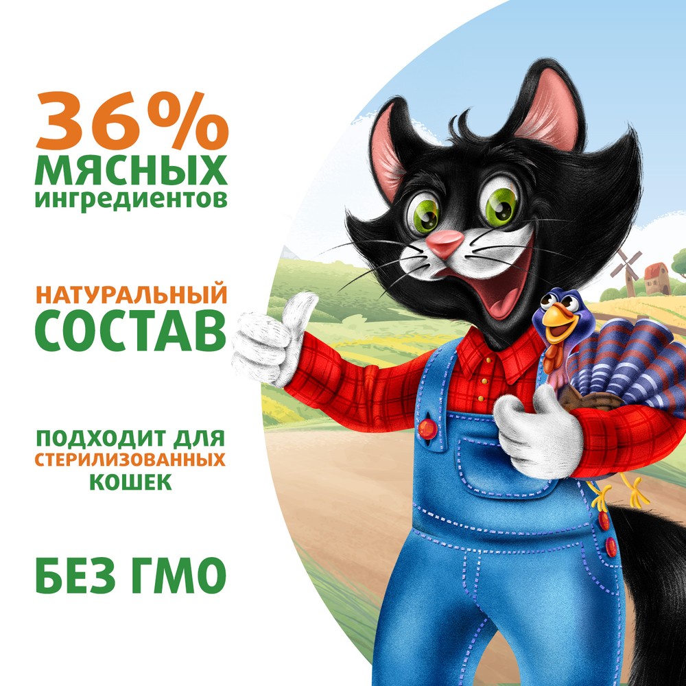 Корм для кошек ФЕРМА КОТА ФЁДОРА сочные кусочки с индейкой пауч