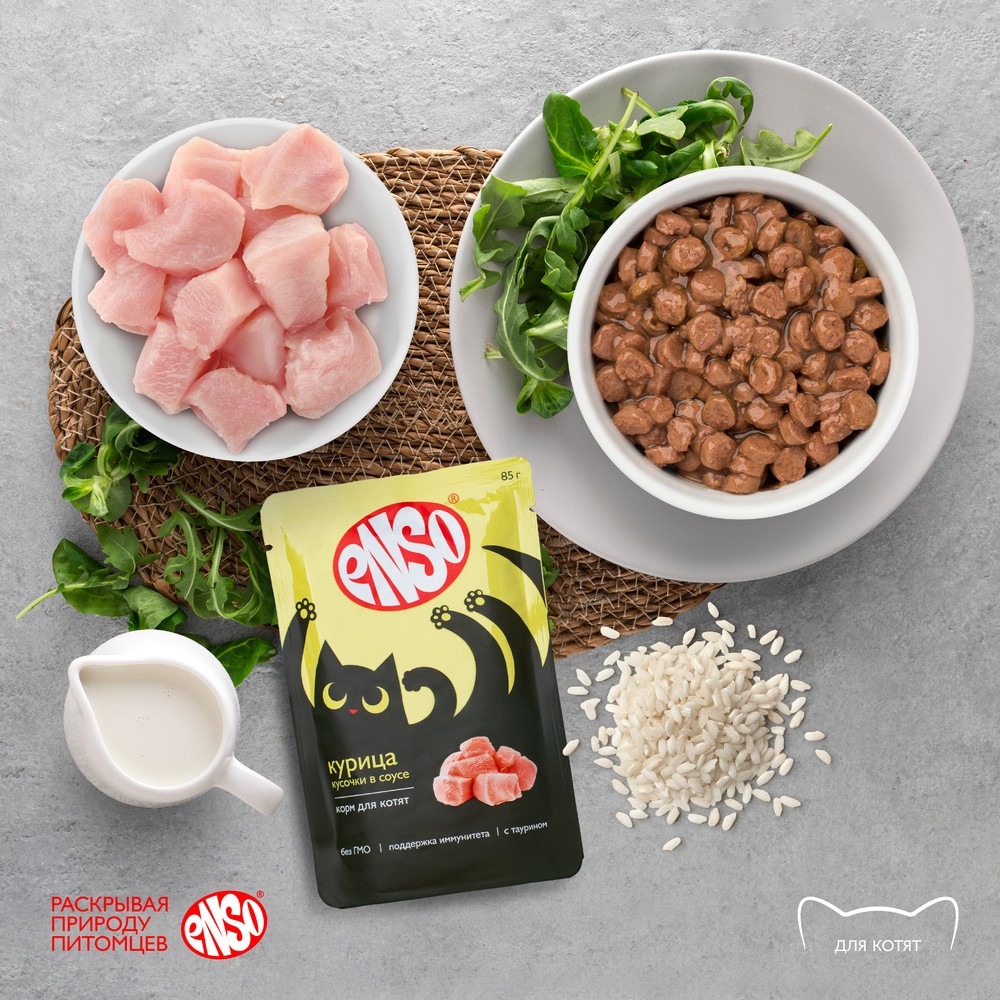 Корм для котят ENSO кусочки в соусе с курицей пауч