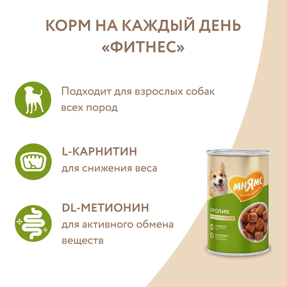 Корм для собак МНЯМС Фитнес кусочки в соусе с кроликом банка