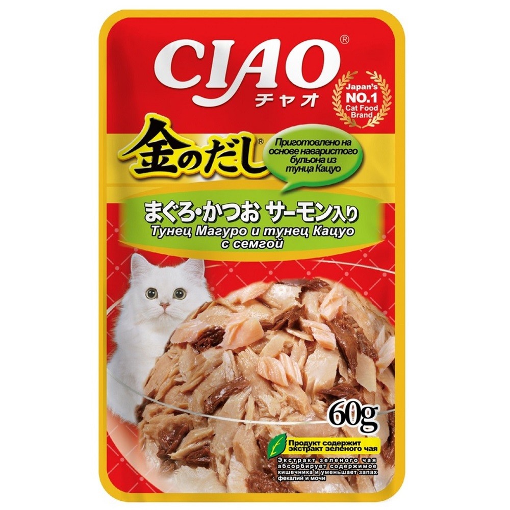Корм для кошек INABA Kinnodashi тунец Магуро с тунцом Кацуо и семгой пауч