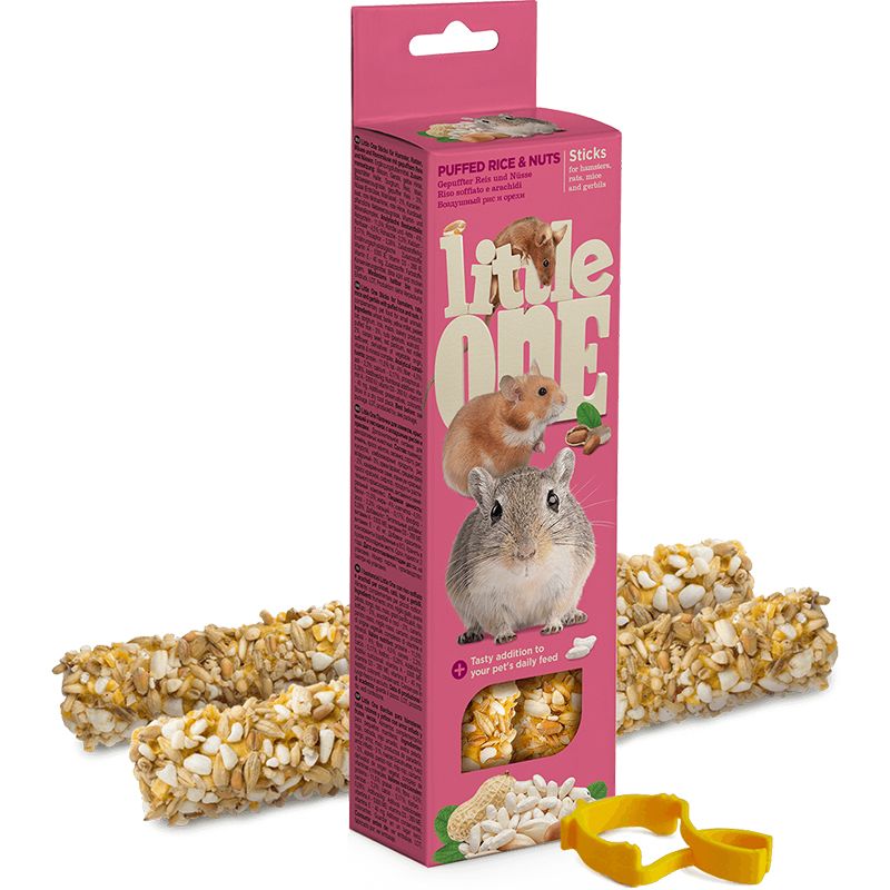 Лакомство для грызунов Little One Палочки для хомяков, крыс, мышей и песчанок с воздушным рисом и орехами 2х