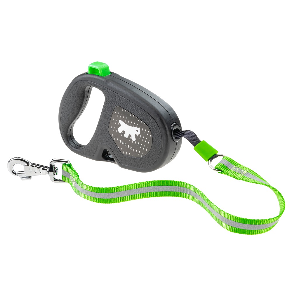 Поводок-рулетка для собак FERPLAST Flippy One Reflex L светоотражающая зелёная, лента 5м, 50кг