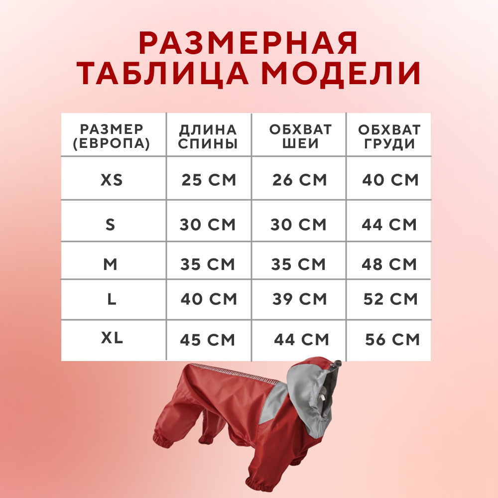 Дождевик-комбинезон для собак FOXIE Rainfold складной XS (длина спины 25см) красный