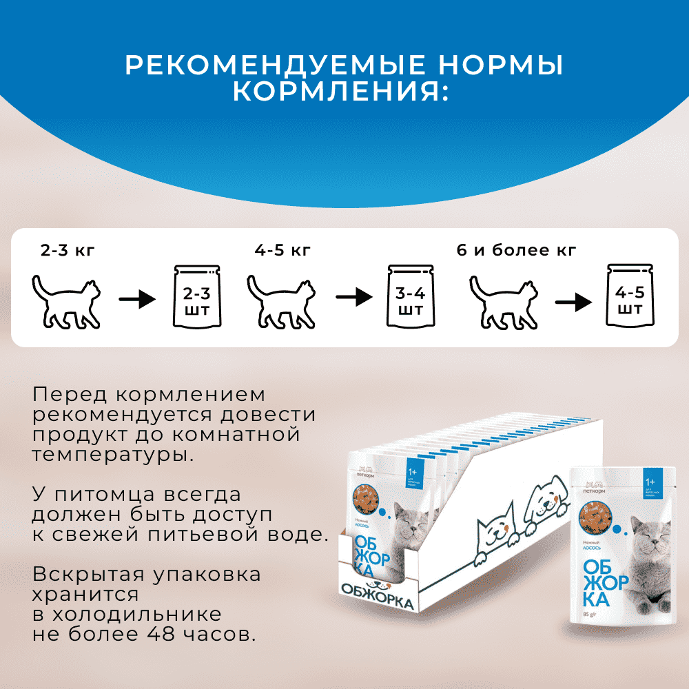Корм для кошек ОБЖОРКА кусочки в соусе с лососем пауч