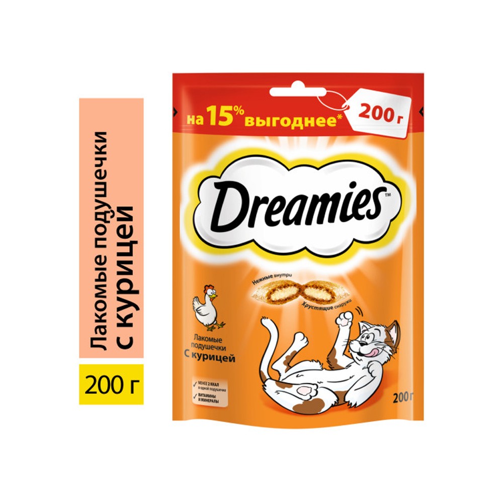 Лакомство для кошек DREAMIES подушечки с курицей