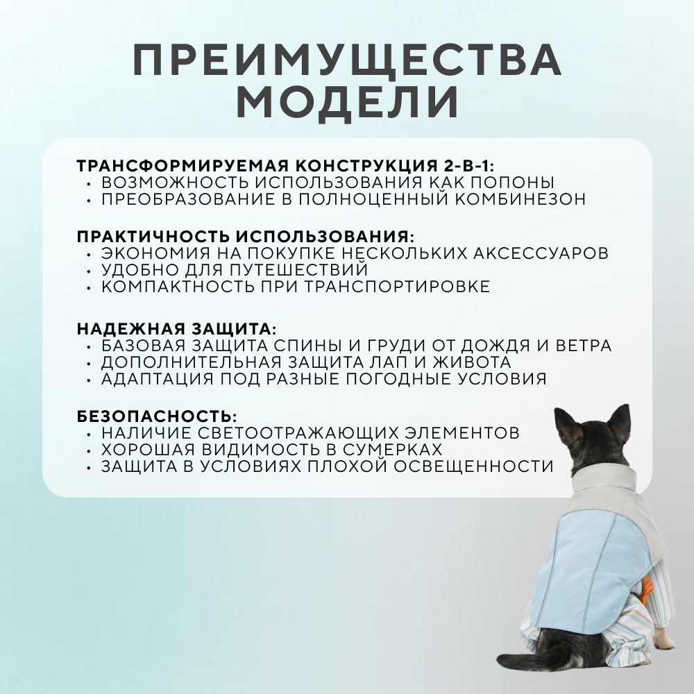 Дождевик-комбинезон для собак FOXIE Storm&Shine трансформер S (длина спины 30см) голубой