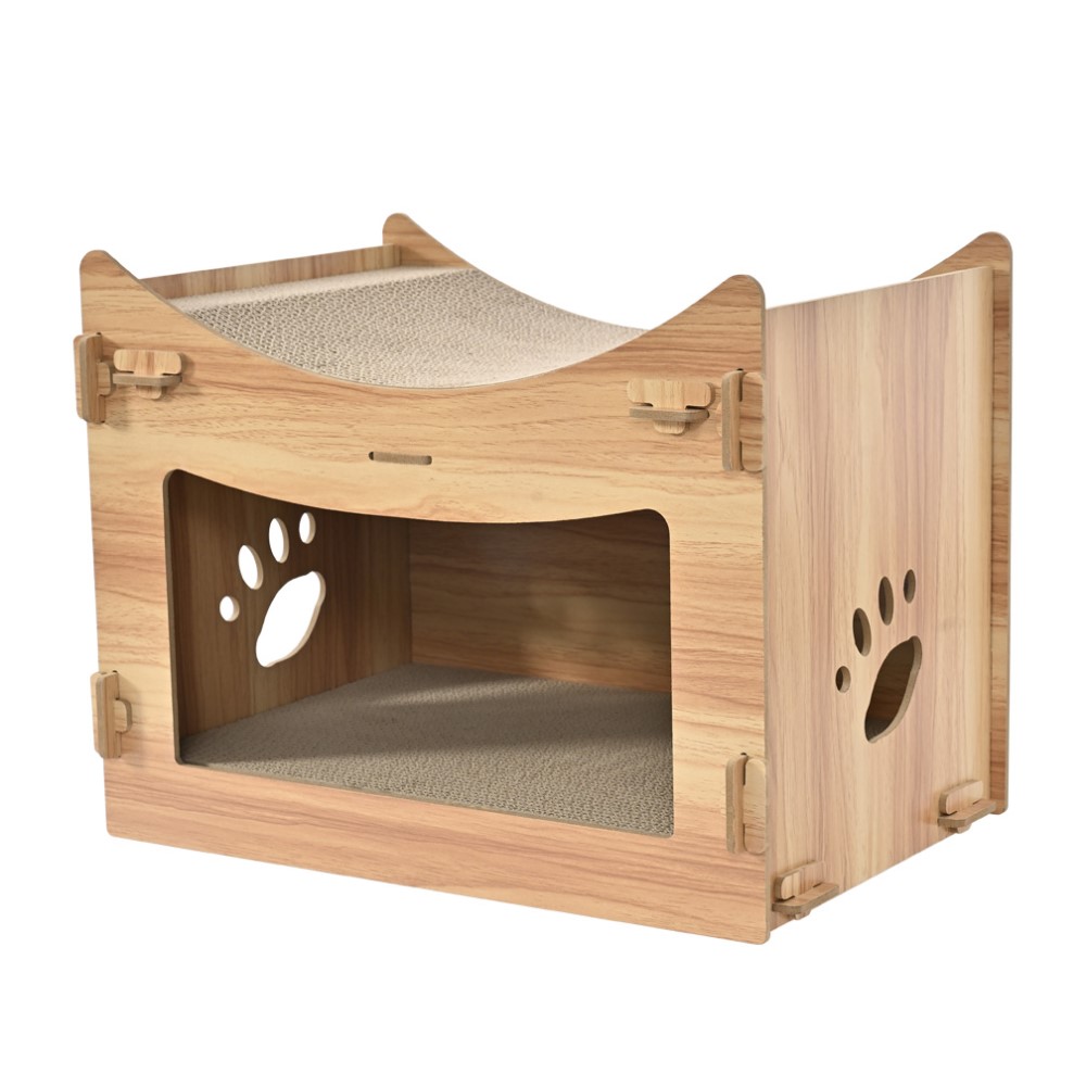 Когтеточка для кошек FOXIE Cat house Домик двухуровневый с лежанкой из картона 45х33х35см