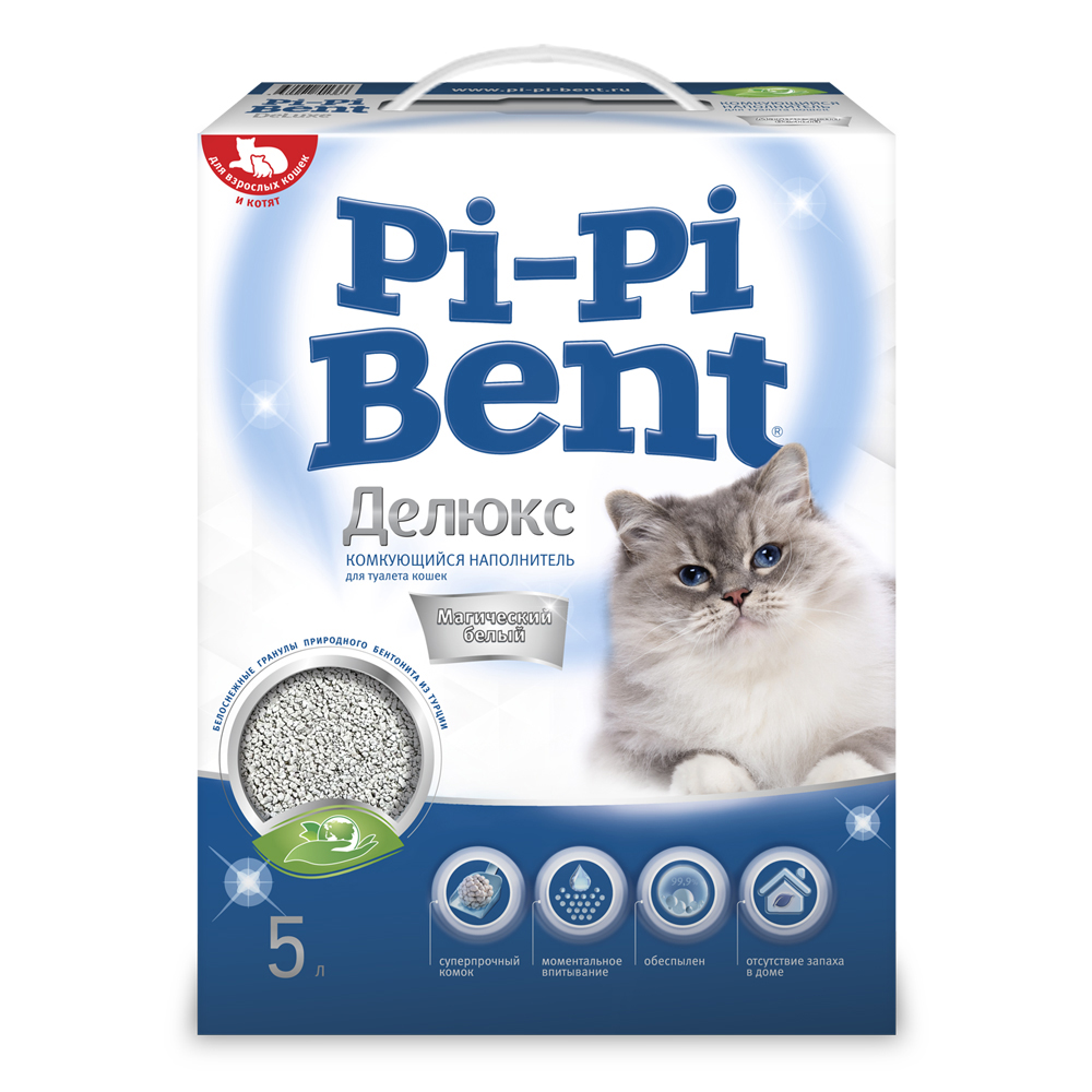 Наполнитель для кошачьего туалета PI-PI BENT DeLuxe Magic white комкующийся, коробка