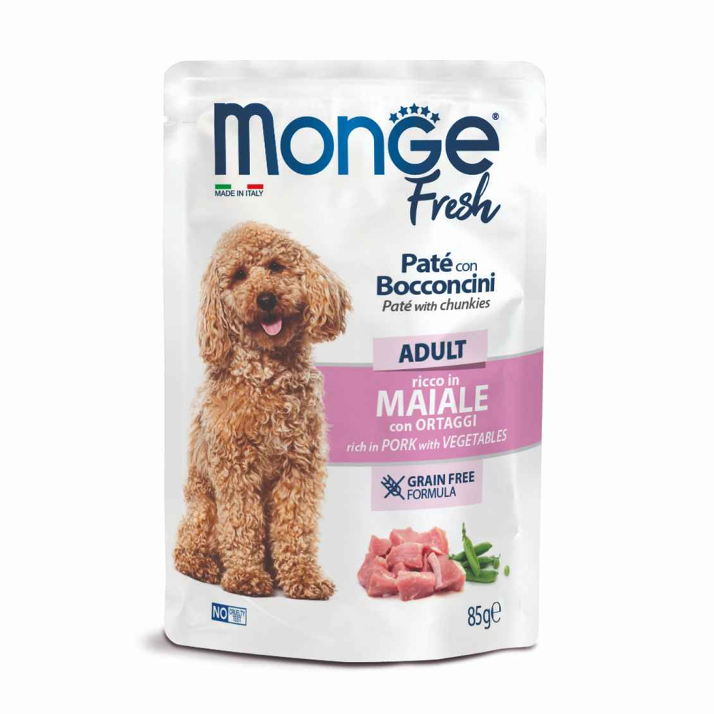 Корм для собак MONGE Dog Fresh паштет с кусочками свинины и овощами пауч