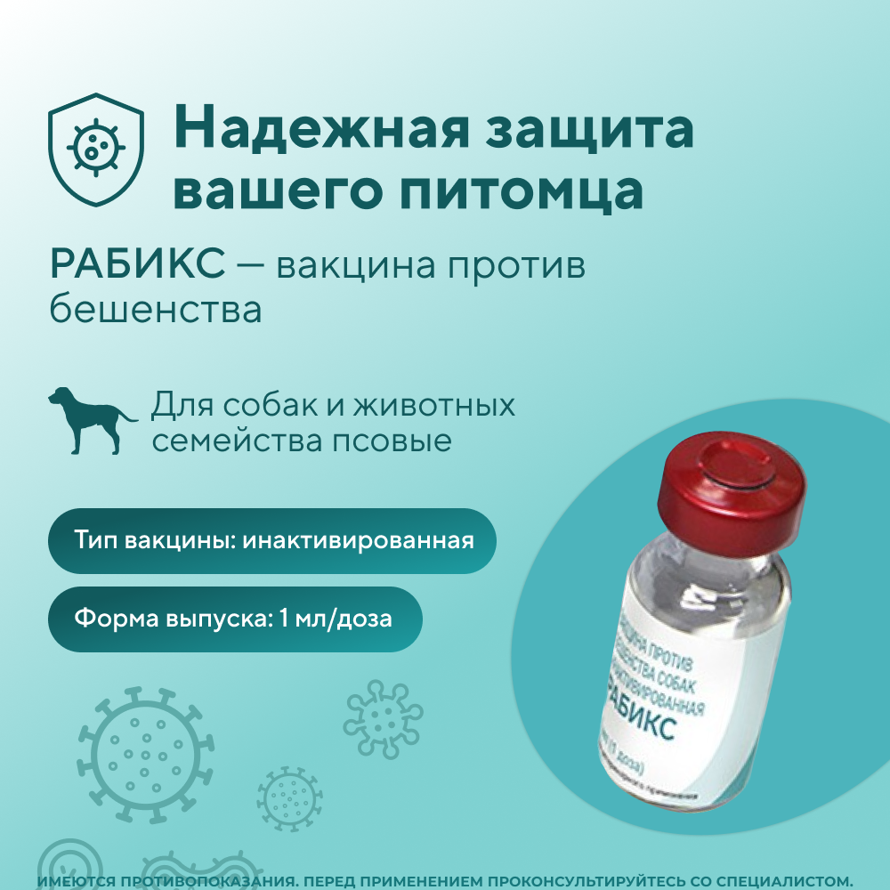 Вакцина ВЕТБИОХИМ РАБИКС против бешенства собак инактивированная 1 флакон