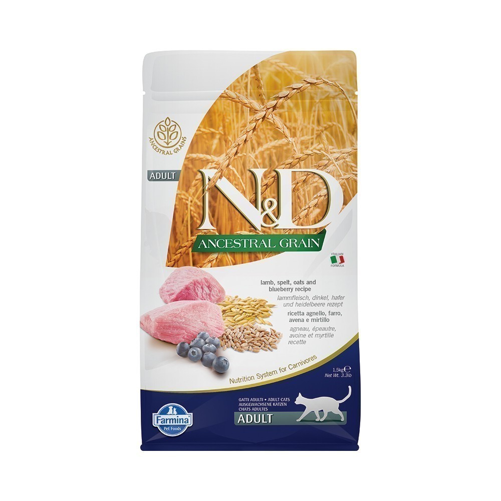 Корм для кошек FARMINA N&D Ancestral Grain Line ягненок с черникой сух.