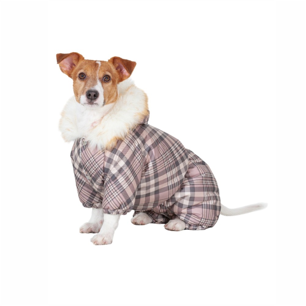 Комбинезон для собак DOGMODA Клетка зимний девочка, бежевый-5, спина 37см
