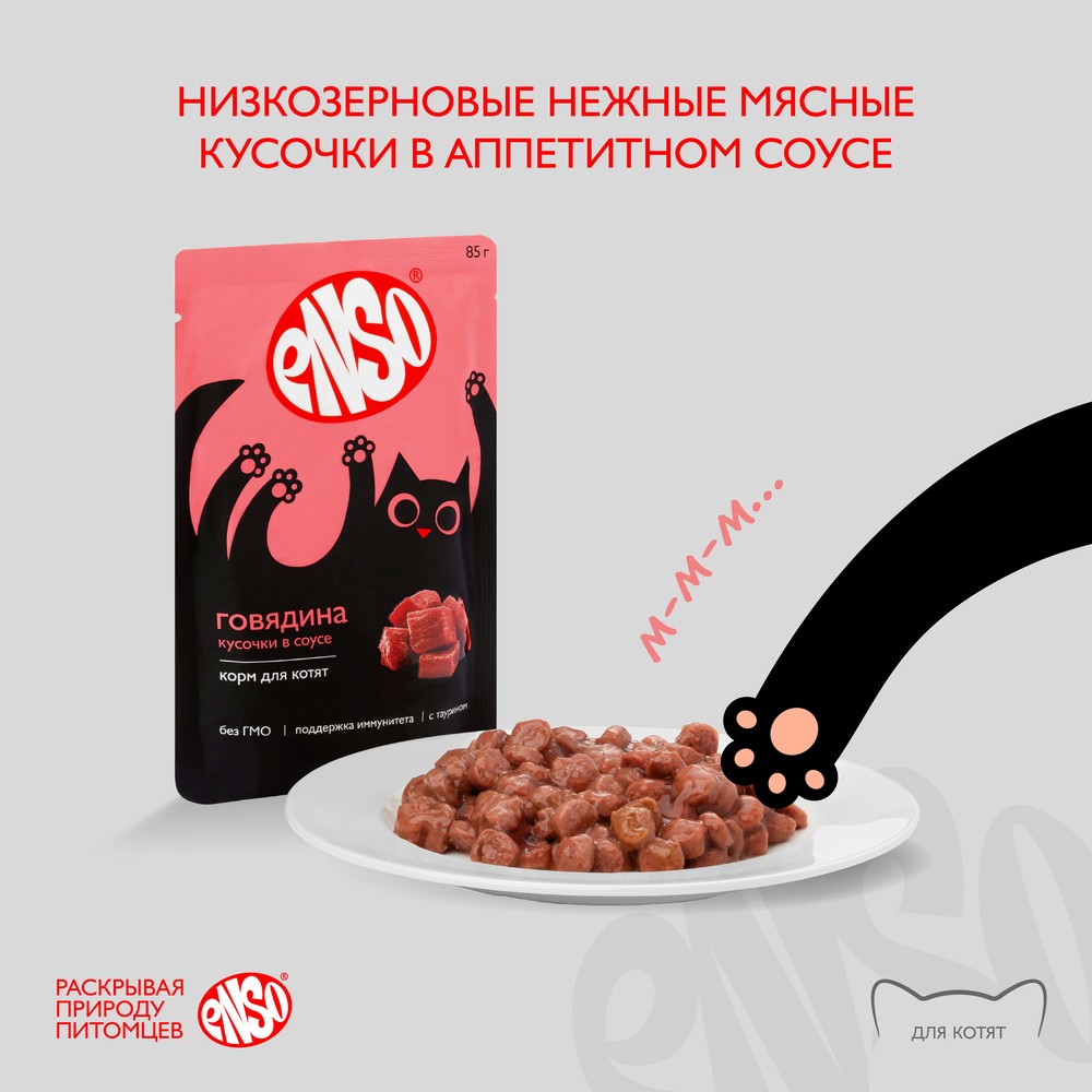 Корм для котят ENSO кусочки в соусе с говядиной пауч