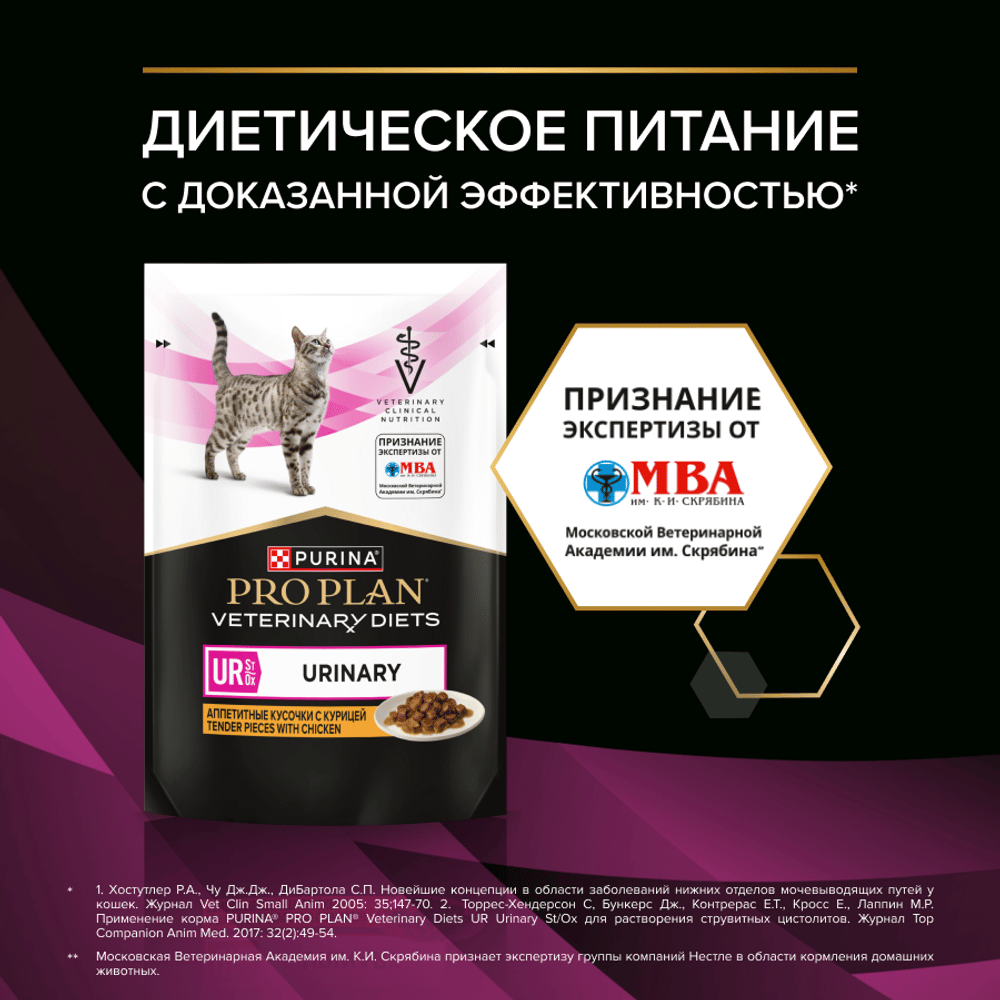 Корм для кошек PRO PLAN Veterinary Diets UR ST/OX Urinary при болезн.мочевыв.путей, курица пауч