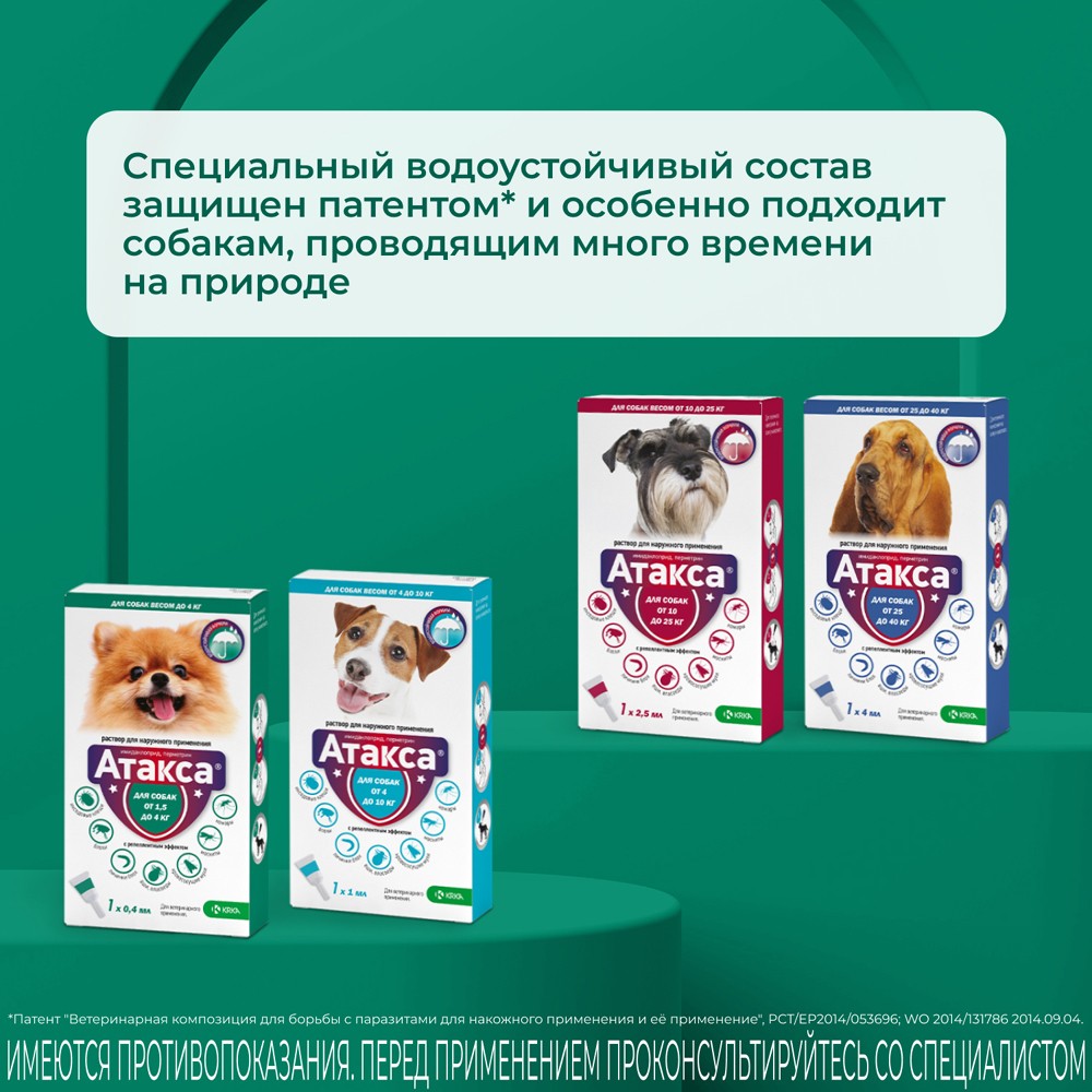 Капли для собак KRKA Атакса от иксодовых клещей, блох, вшей, власоедов (до 4кг) 0,4мл