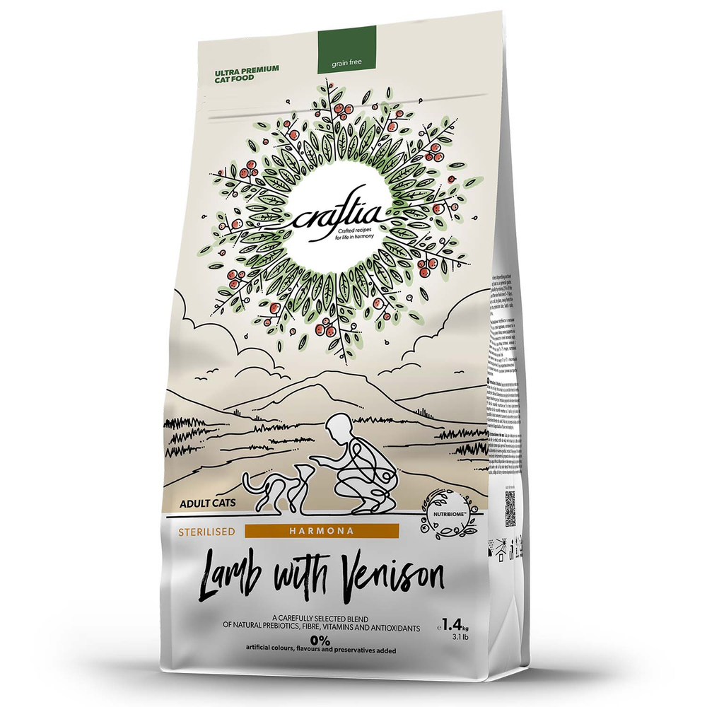 Корм для кошек CRAFTIA Harmona для стерилизованных, ягненок с олениной сух.