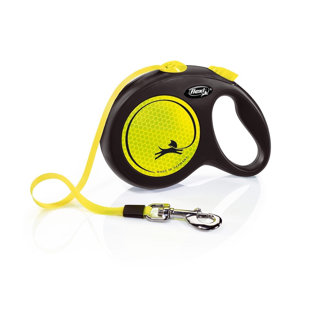 Рулетка для собак FLEXI Neon New L (до 50кг) лента 5м, светоотражающая, желтый неон